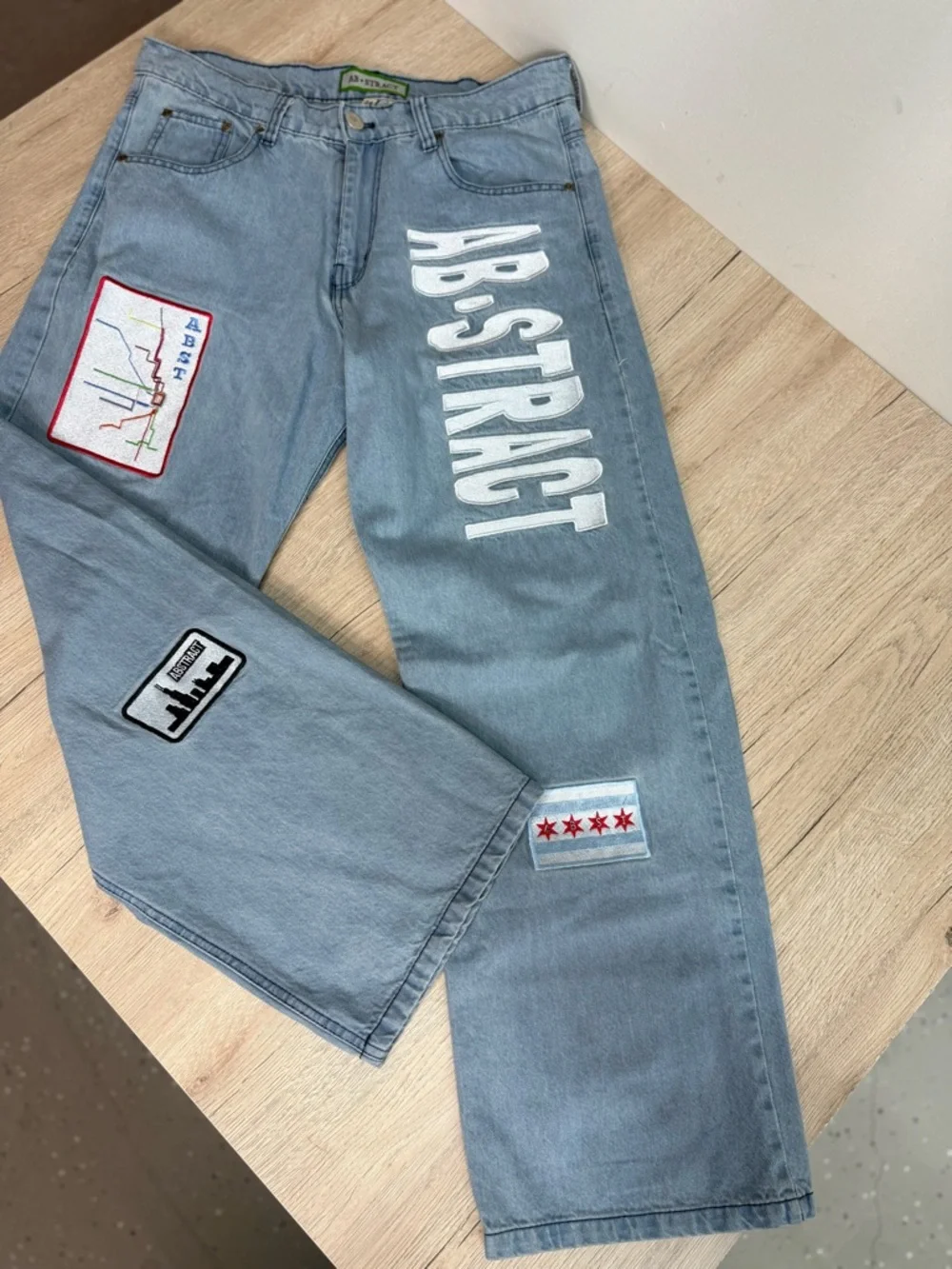 Embroidered Graphics Relaxed-fit Decor Patches Streetwear Artistic Jeans 34x30